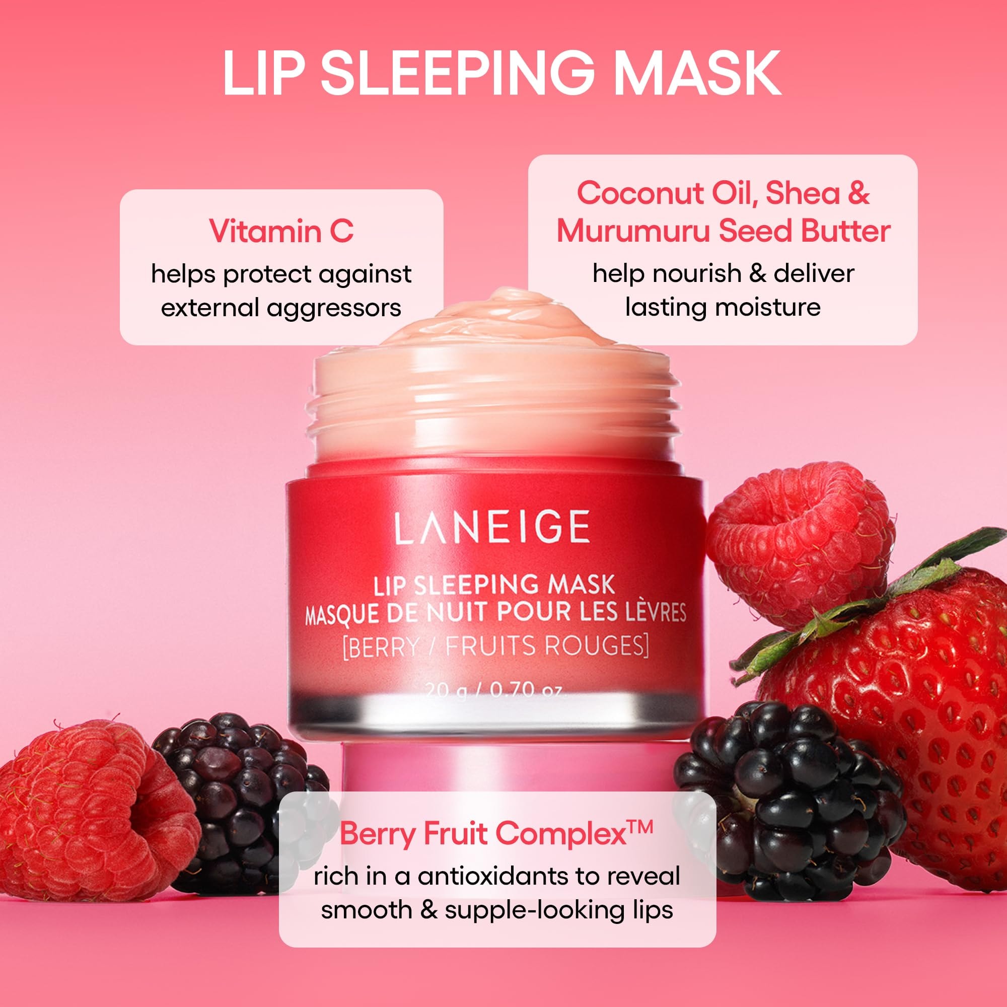 LANEIGE Lip Sleeping Mask: Nourish, Hydrate, Vitamin C, Murumuru & Shea Butter, Antioxidants, Flaky, Dry Lips - Image 4