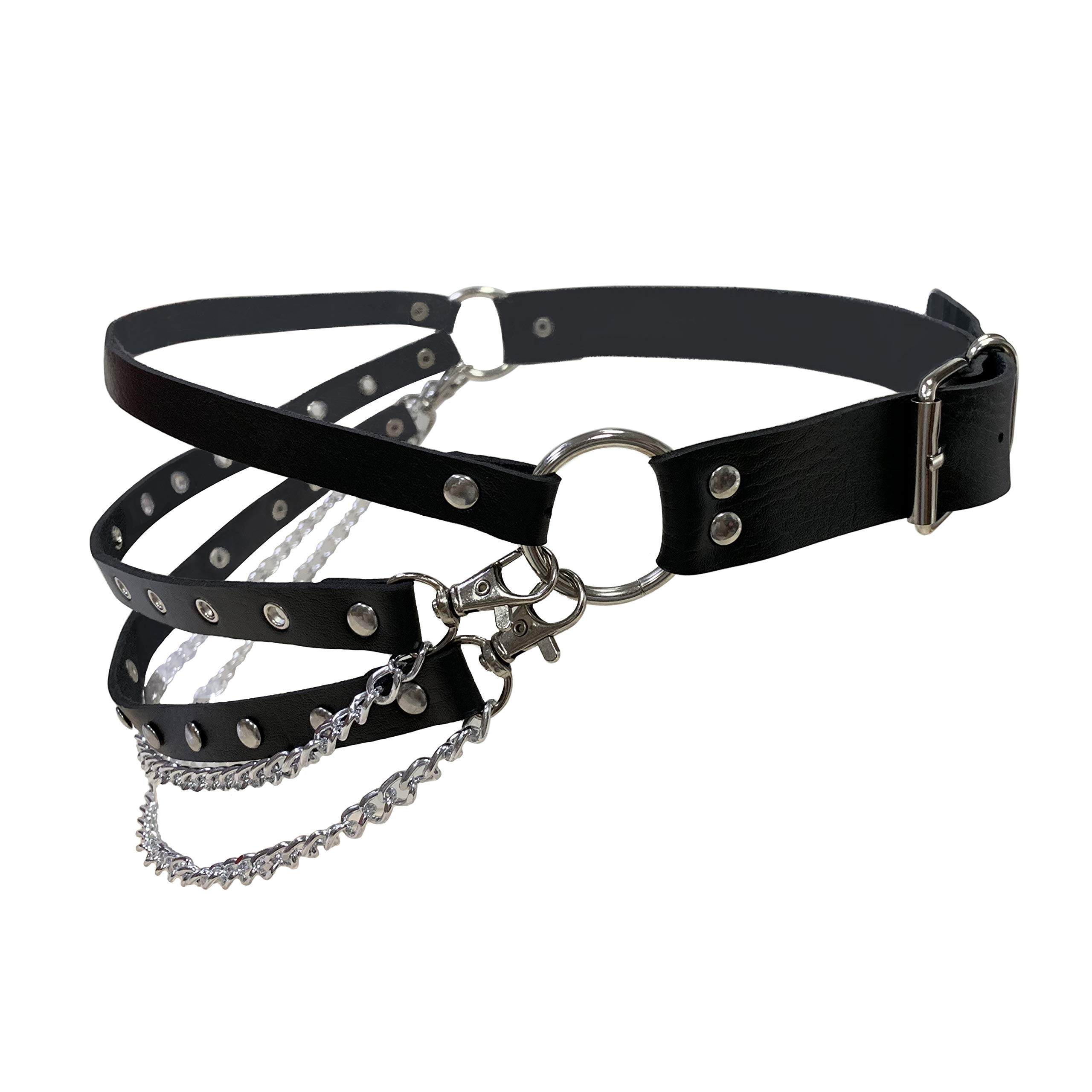 MILAKOO Women's Body Chain Belt Leather Gothic Punk Waist Black Chains Belt Adjustable: Length:34"