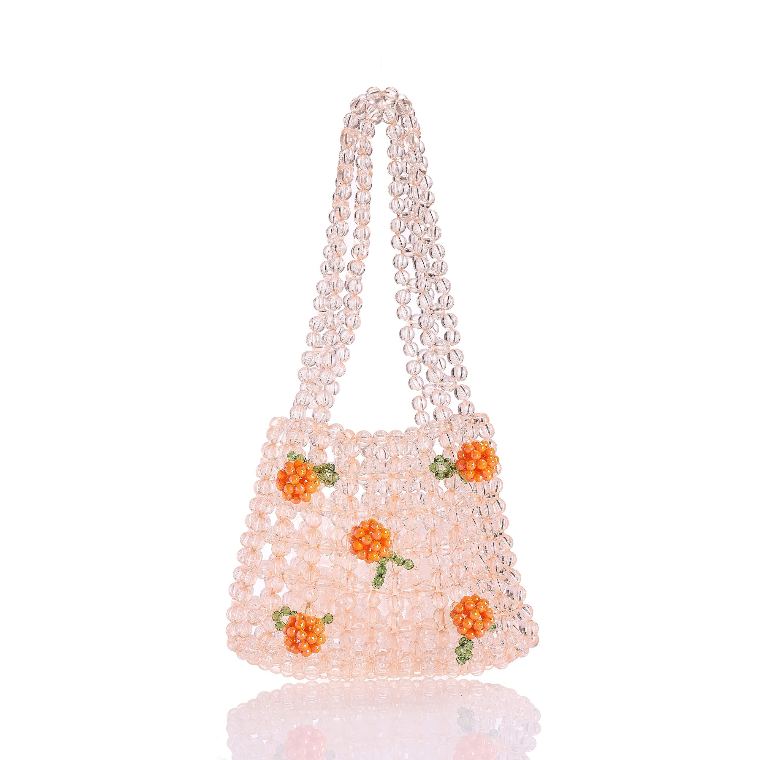 Abvokury YIFEI Women Orange Colored Transparent Flower Beaded Acrylic Shoulderbag Evening Bags for Wedding Party: Abvokury YIFEI Women Orange Colored Transparent Flower Beaded Acrylic Shoulderbag Evening Bags for Wedding Party