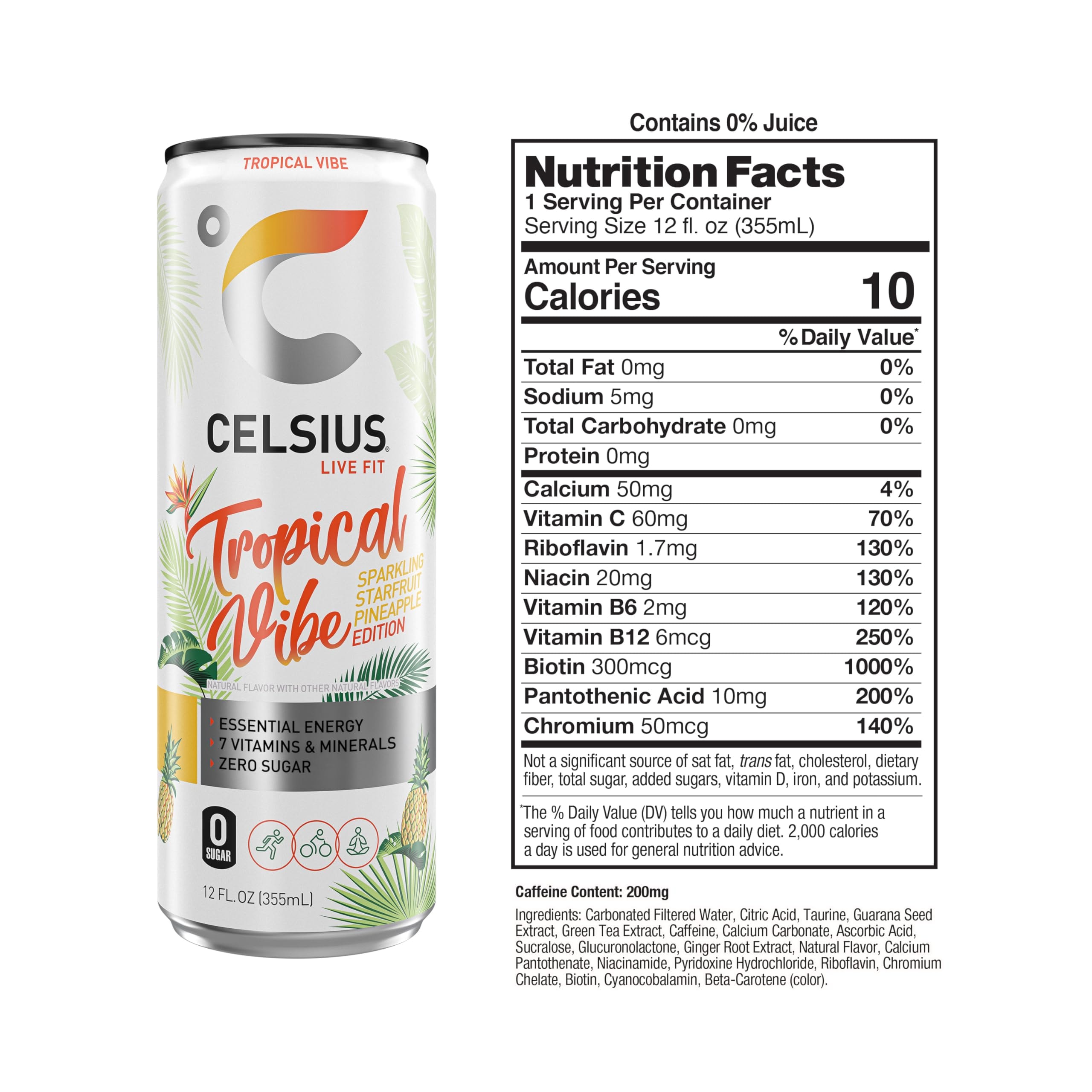 CELSIUS Sparkling Tropical Vibe, Functional Essential Energy Drink 12 Fl Oz (Pack of 12) - Image 3