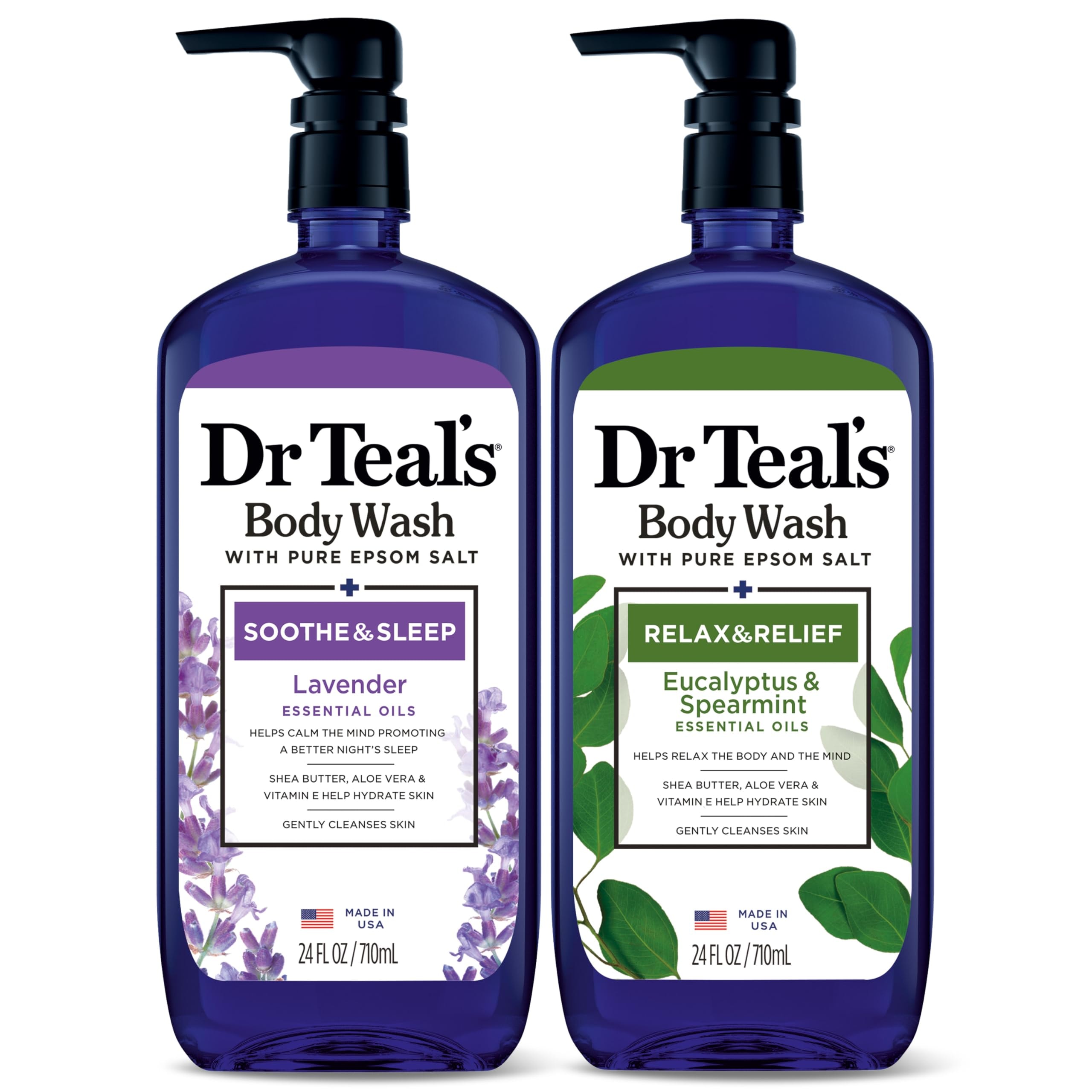 Dr Teal's Body Wash with Pure Epsom Salt, Soothe & Sleep with Lavender, 24 fl oz (Pack of 2): 24 Fl Oz (Pack of 2) Lavender & Eucalyptus