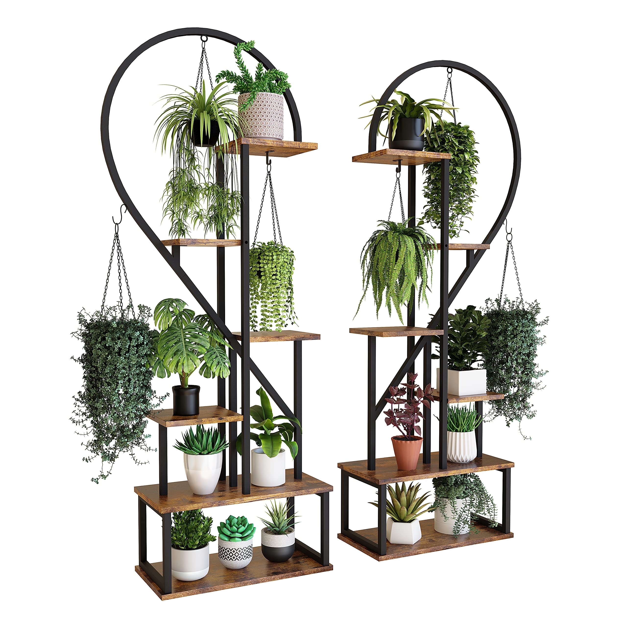 POTEY 6 Tier Metal Plant Stand, Creative Half Heart Shape Ladder Plant Stands for Indoor Plants Multiple, Brown Plant Shelf Rack for Home Patio Lawn Garden (2 Pack): Brown - 2 Pack