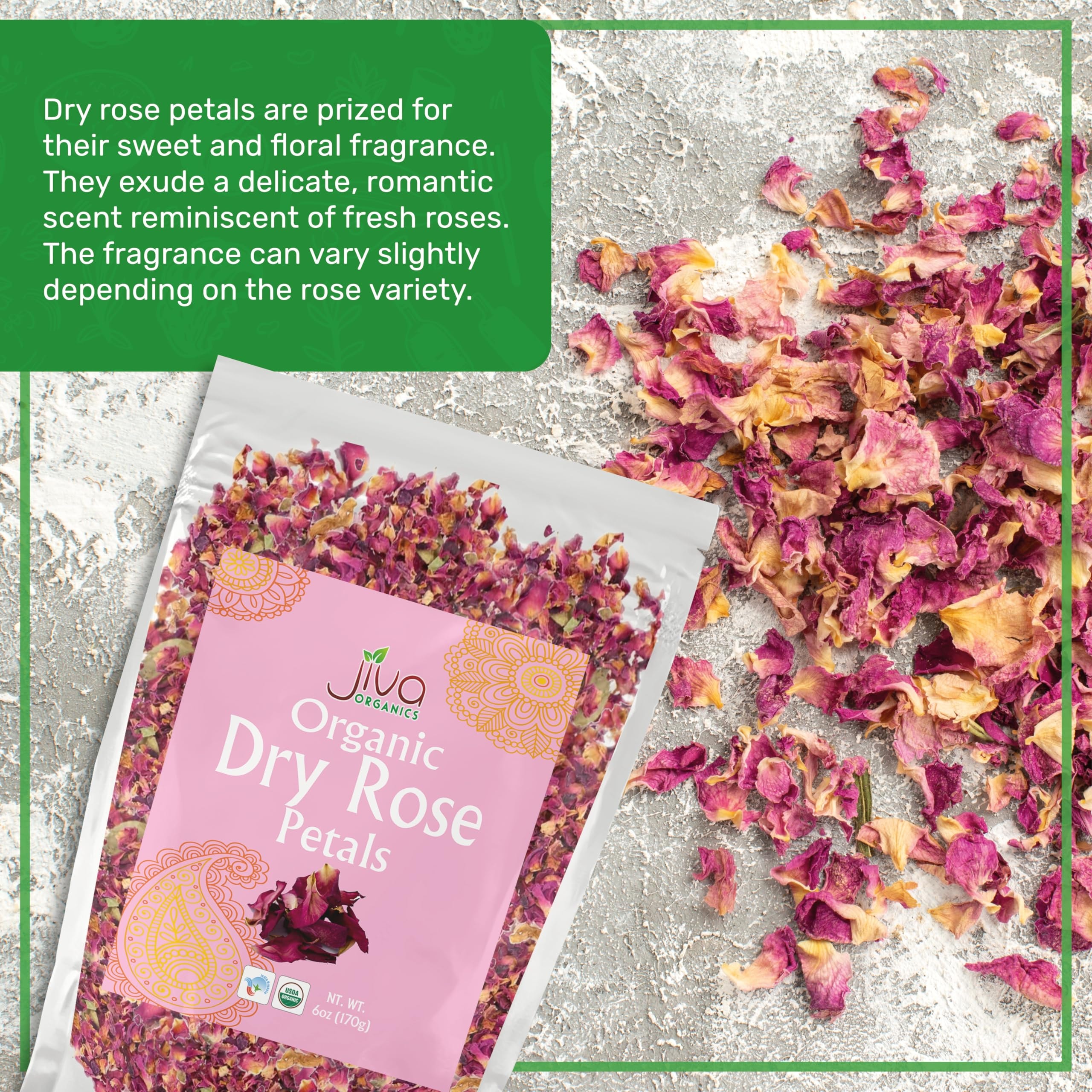 Jiva USDA Organic Dried Red Rose Petals 6 Oz (170g) Large Bag - Food Grade, Edible Flowers - Use in Tea, Baking, Making Rose Water, Crafting, Wedding Confetti - Image 3