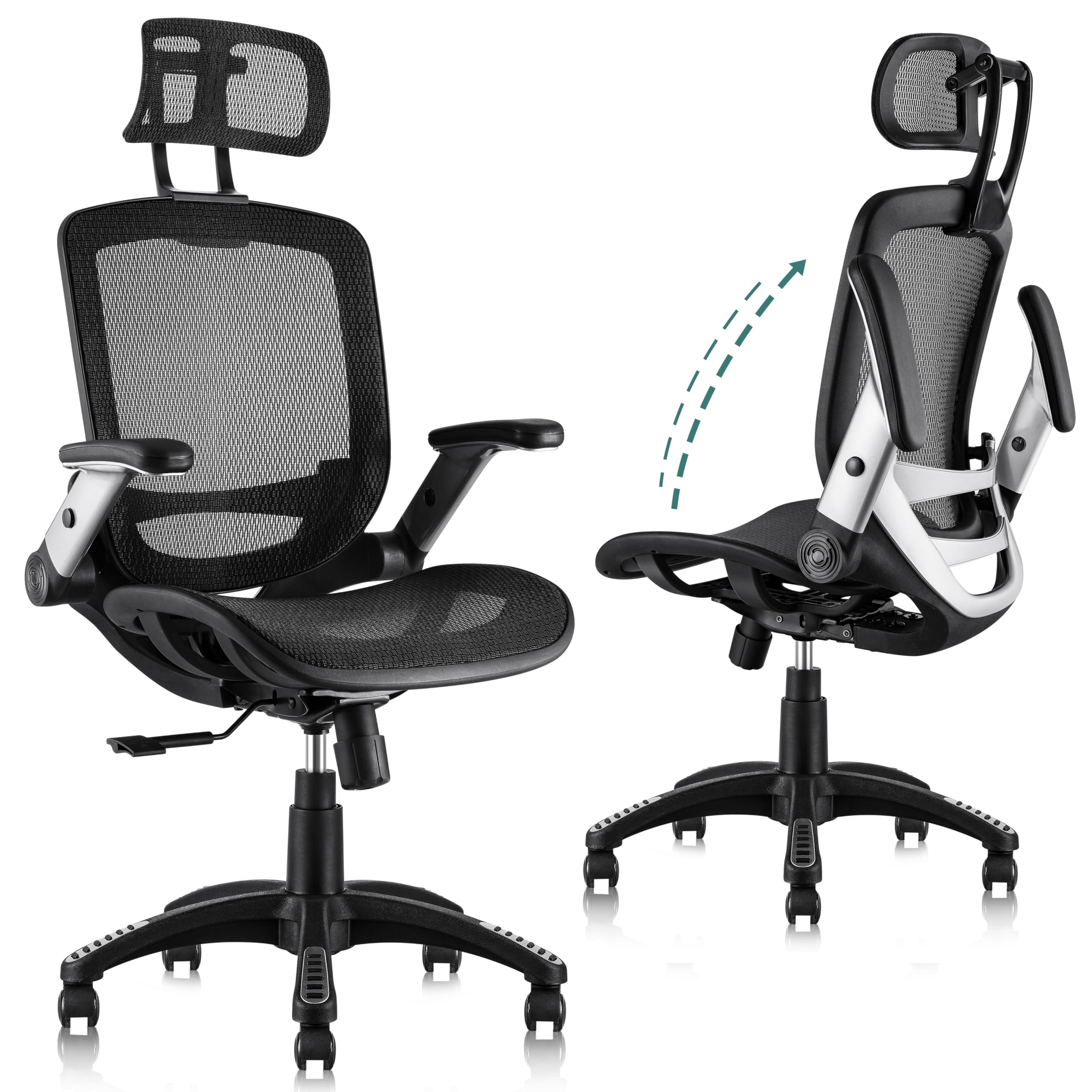 GABRYLLY Ergonomic Office Chair, High Back Home Desk Chair with Headrest, Flip-Up Arms, 90-120° Tilt Lock and Wide Cushion, Big and Tall Mesh Chairs for Man Woman, Black Task Chair: GABRYLLY Ergonomic Office Chair, High Back Home Desk Chair with Headrest, Flip-Up Arms, 90-120° Tilt Lock and Wide Cushion, Big and Tall Mesh Chairs for Man Woman, Black Task Chair