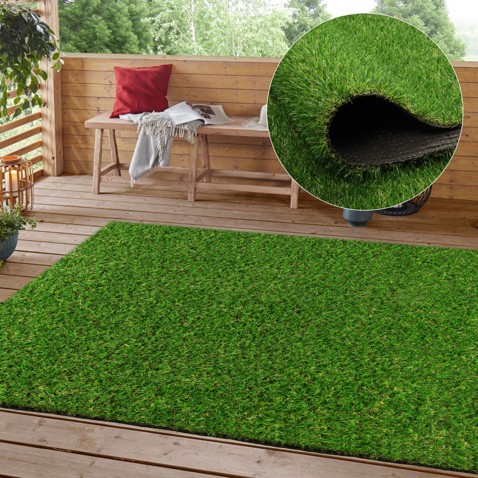 Heyroll Realistic Artificial Turf Grass, 5 FT X 8 FT Artificial Synthetic Fake Grass, 20MM Green Turf Rug Pet Dogs Lawn Mat with Drainage Holes for Indoor Outdoor Patio Garden Landscape/Custom Size: 5x8FT