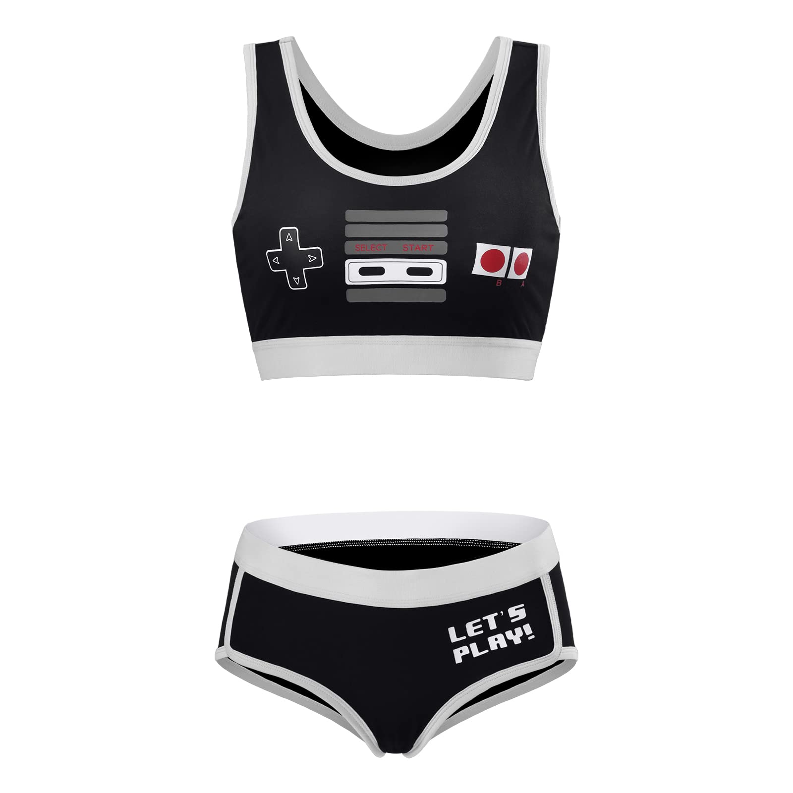 Littleforbig Women Cotton Camisole and Panties Sports loungewear Bralette Set - Let's Play Gamer Girl: 3X-Large Black