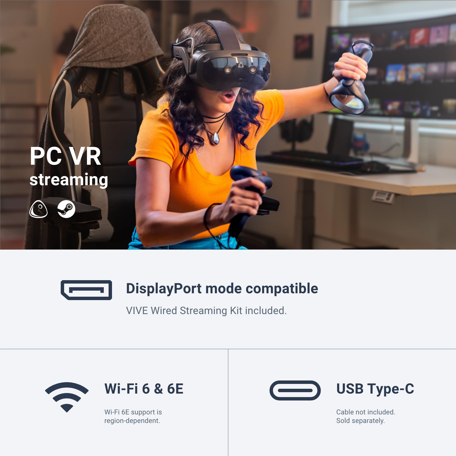 HTC Vive Focus Vision VR Headset with DisplayPort PC Streaming Kit & Starter Game Pack