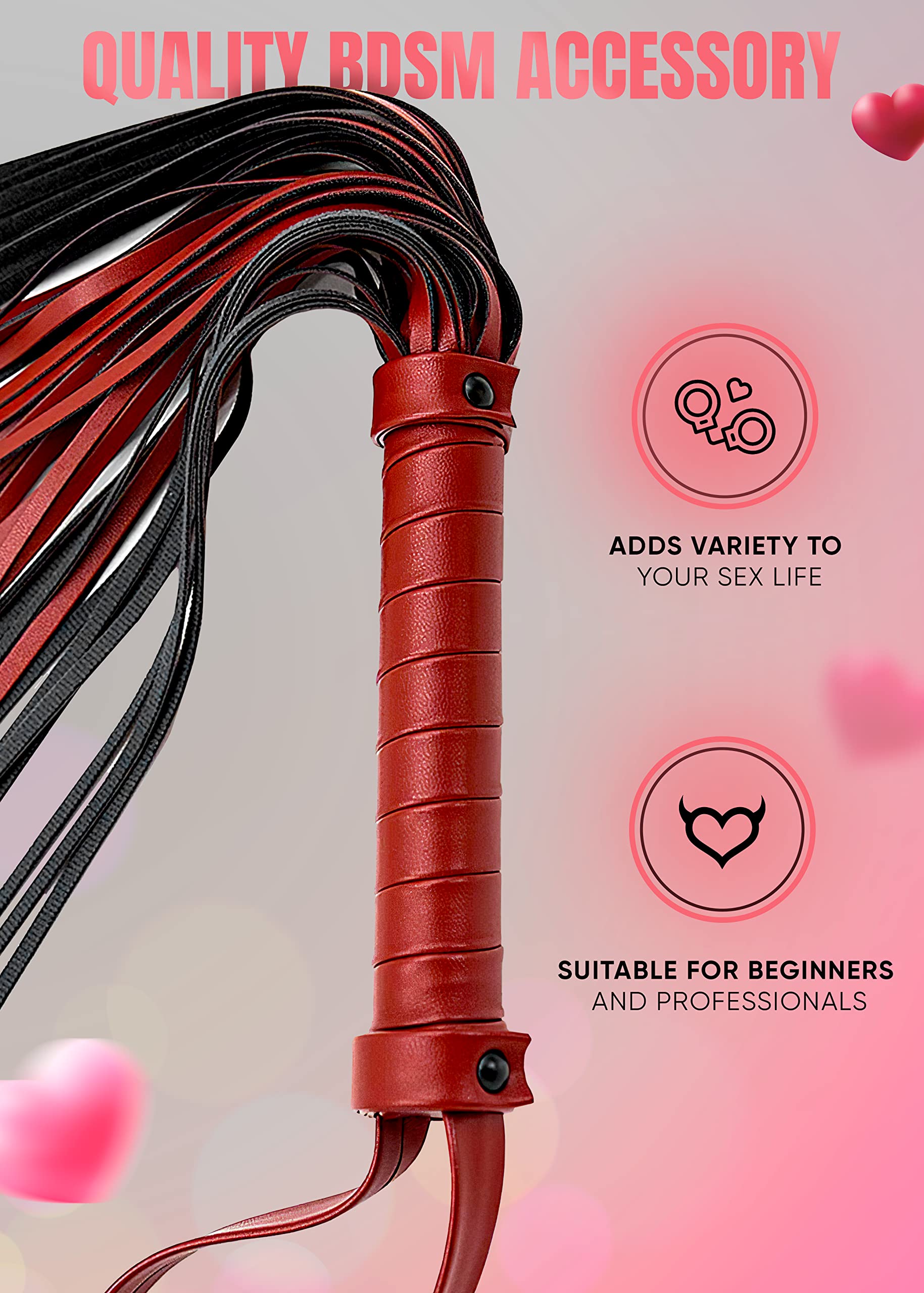 DERINODEM Horse Riding Red Whip 20" Faux Leather Whip Black Riding Whip Cosplay