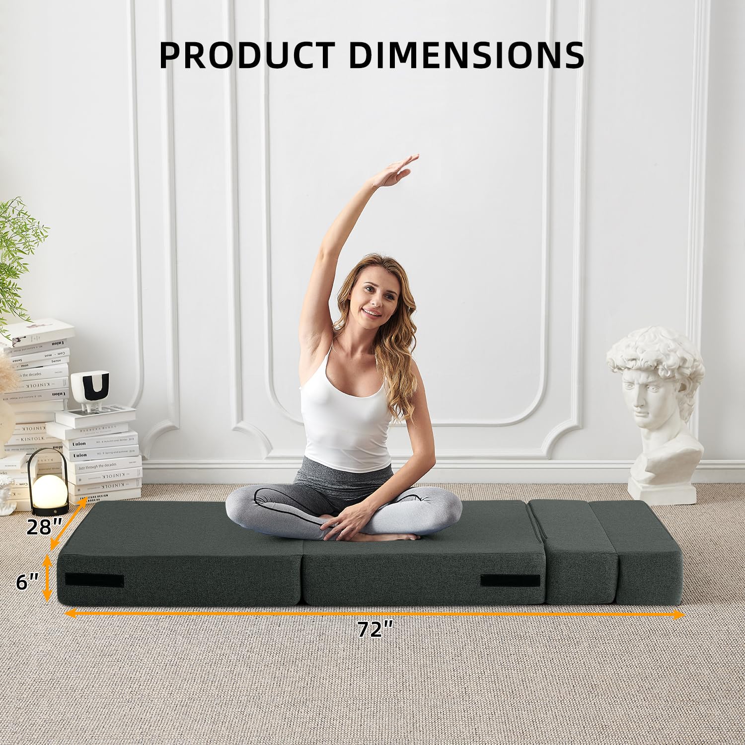 FILUXE Convertible Folding Sofa Bed - Sleeper Chair with Pillow, Modern Linen Fabric Floor & Futon Couch, Foldable Mattress for Living Room/Dorm/Guest Use/Home Office/Apartment, Queen Size, Dark Gray: Dark Gray Single