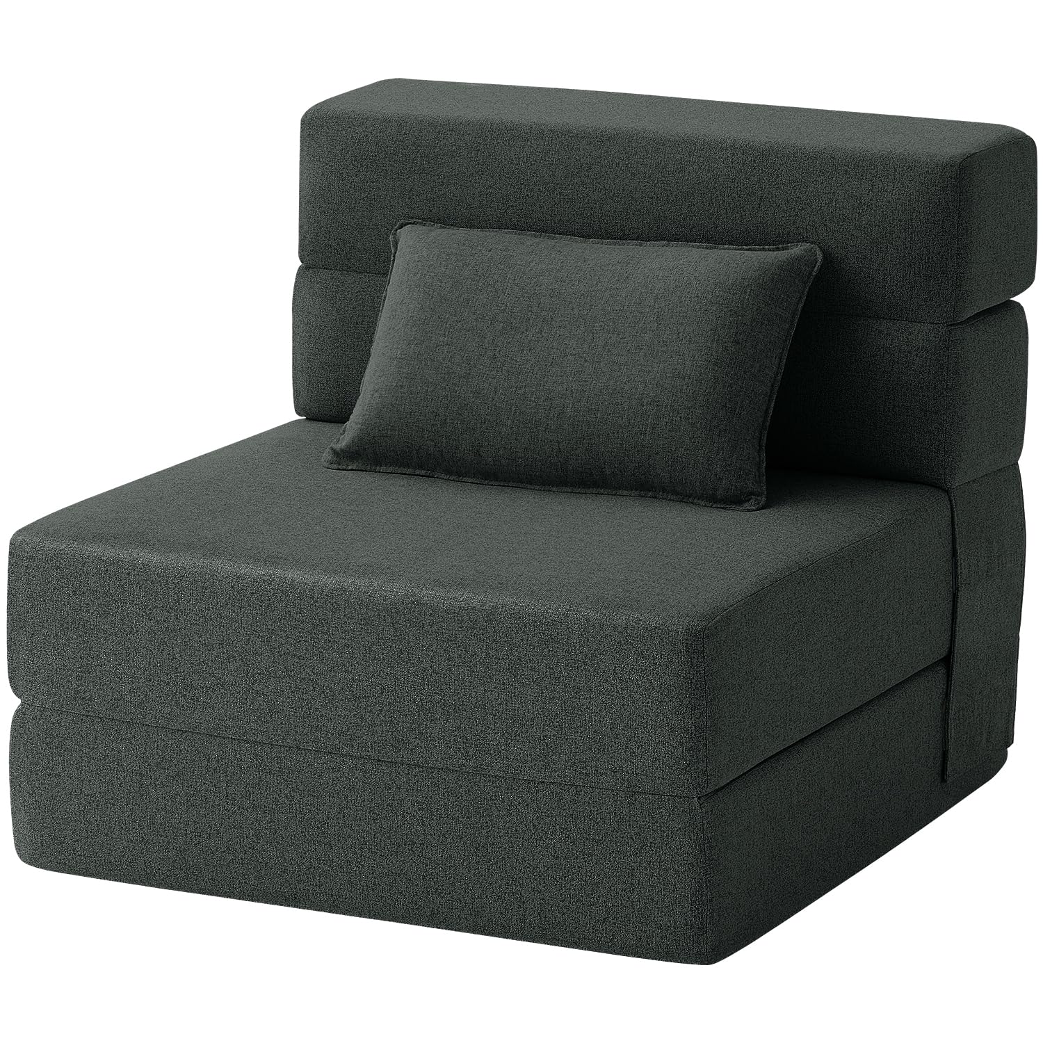 FILUXE Convertible Folding Sofa Bed - Sleeper Chair with Pillow, Modern Linen Fabric Floor & Futon Couch, Foldable Mattress for Living Room/Dorm/Guest Use/Home Office/Apartment, Queen Size, Dark Gray: Dark Gray Single