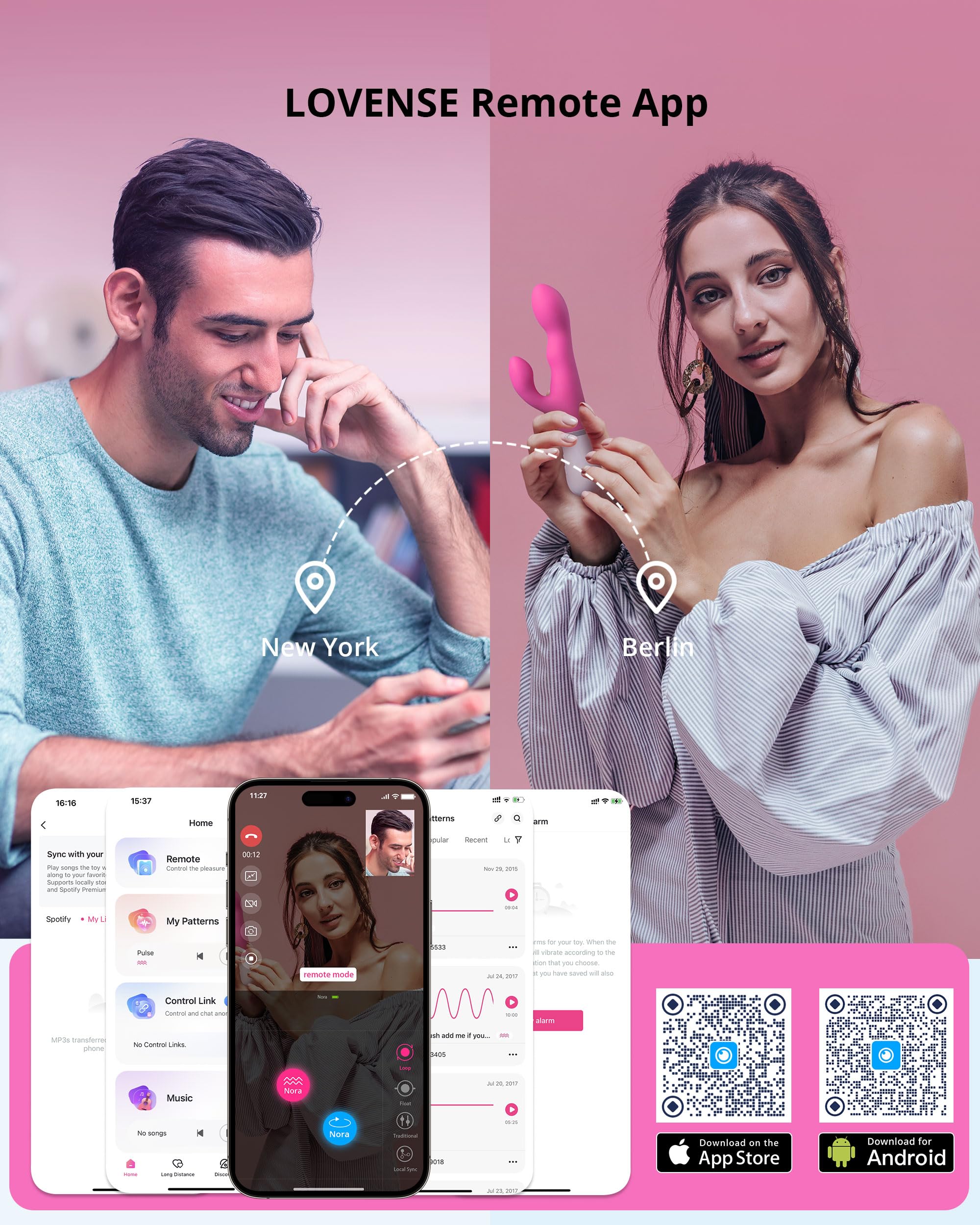 LOVENSE Nora Rabbit Vibrator with APP Control, Pink Vibrator Rabbit with Dual Motor, Clitoral Stimulator Dildo Massager, Sex Toys for Women with Smartphone Wireless