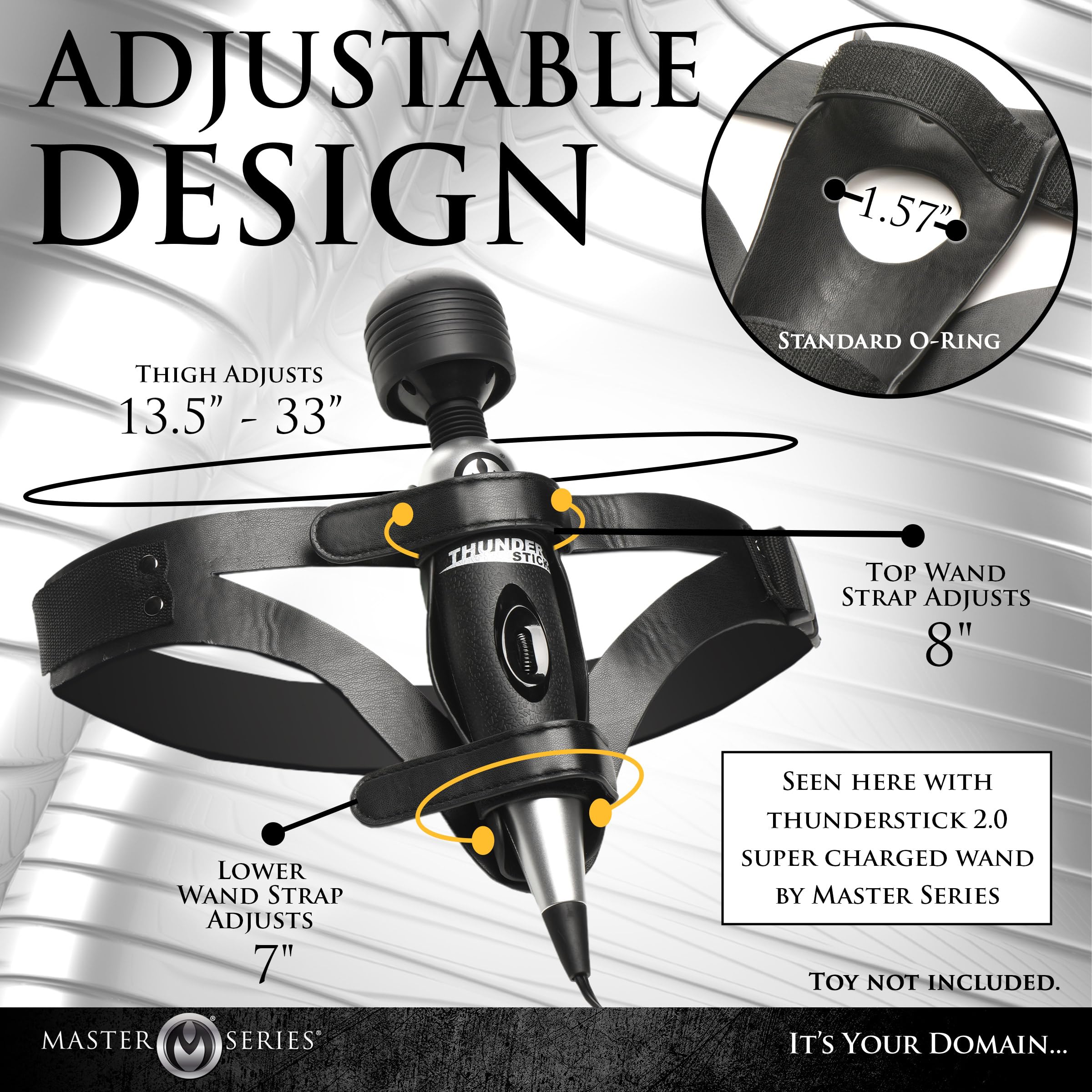 MASTER SERIES Thunder Strap Wand Thigh Harness for Women & Couples. Hands-Free Pleasure Compatible with Wands & Dildos Made with Vegan Leather. Adjustable and Great for Couples. 1 Piece, Black.