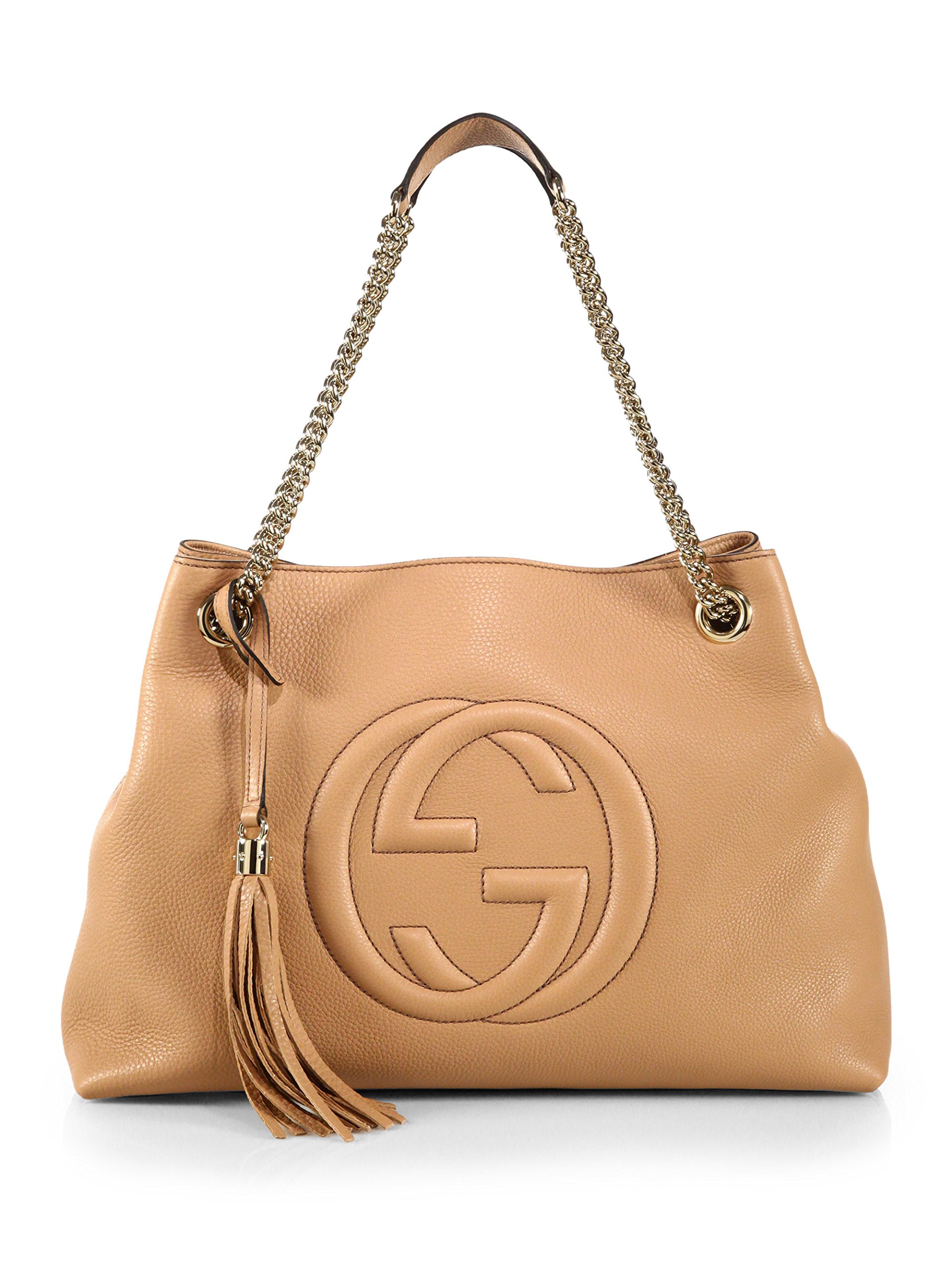 Gucci Camelia Camel Pebbled Leather Soho Shoulder Hand Bag Tassel: Gucci Camelia Camel Pebbled Leather Soho Shoulder Hand Bag Tassel